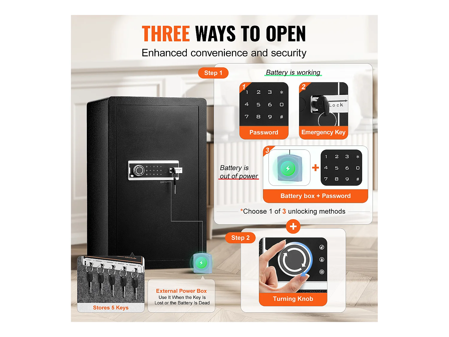 Coffre-Fort SucceBuy Coffre-Fort à Porte Simple de 113 L avec Serrure à Clé et Armoire à Mot de Passe, Noir