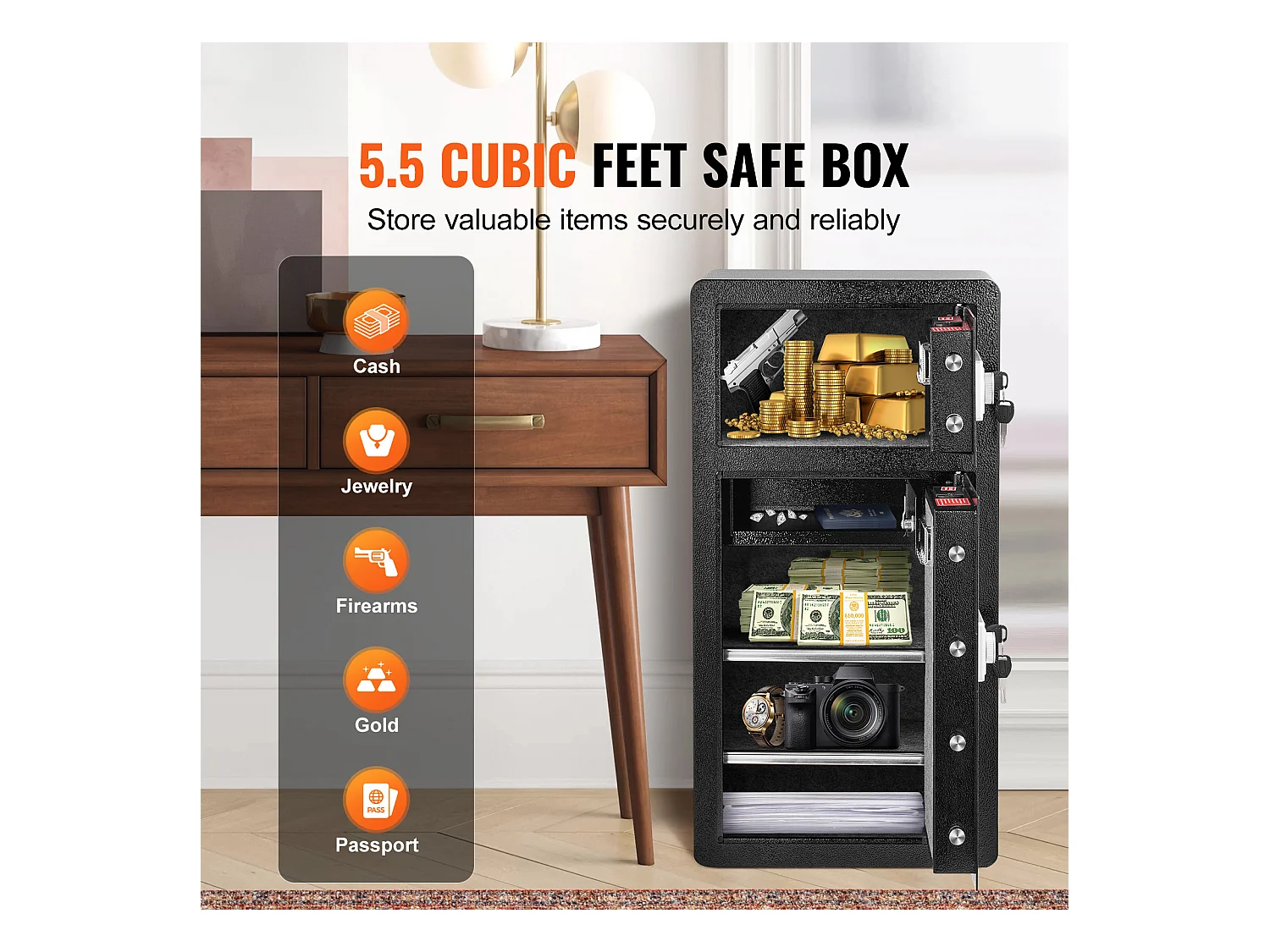 Coffre-Fort SucceBuy Coffre-fort à Double Porte de 155.7 L Noir avec Serrure à Clé et Armoire à Mot de Passe