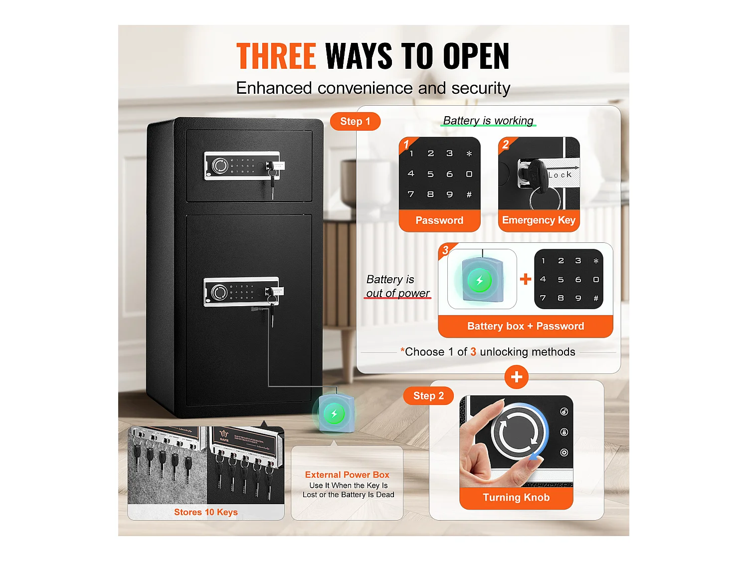 Coffre-Fort SucceBuy Coffre-fort à Double Porte de 155.7 L Noir avec Serrure à Clé et Armoire à Mot de Passe