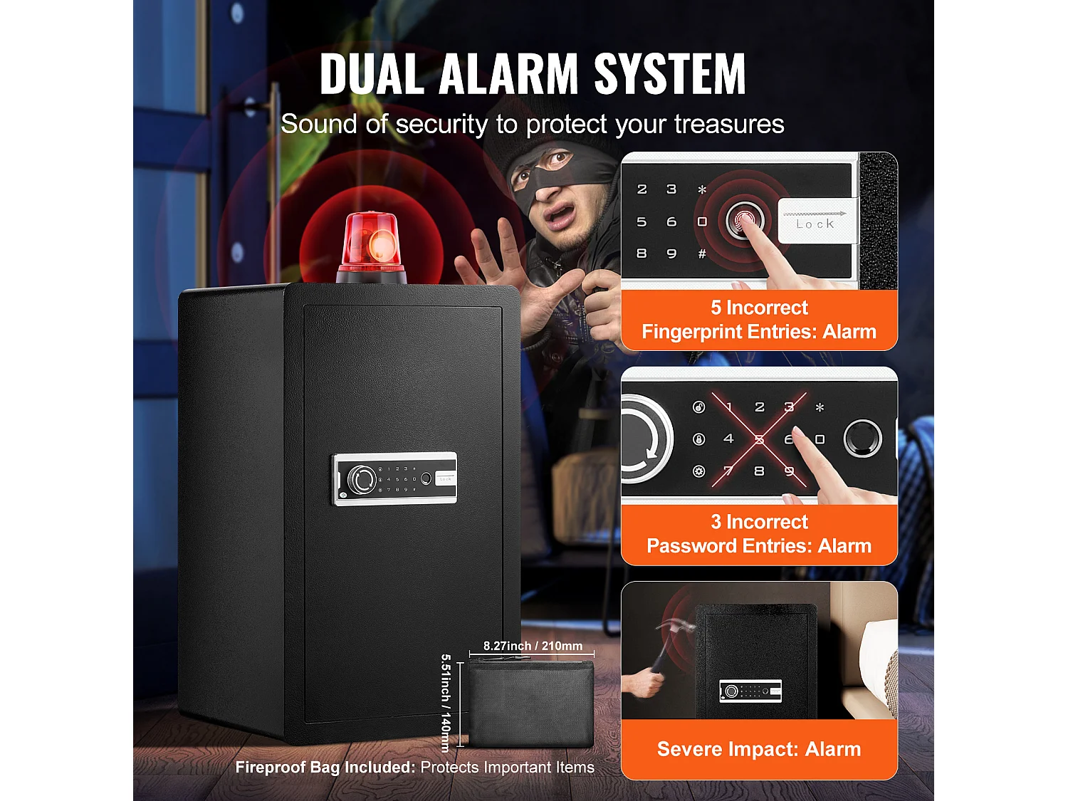 4,0 cu. ft. Enkele deurkluis met sleutel SucceBuy, wachtwoord en vingerafdrukslot, zwart