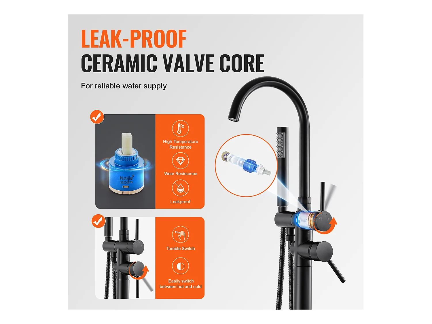 Ensemble Baignoire SucceBuy Robinet de Baignoire Autoportant, Montage au Sol, Pivotant à 360°, Deux Modes D'eau