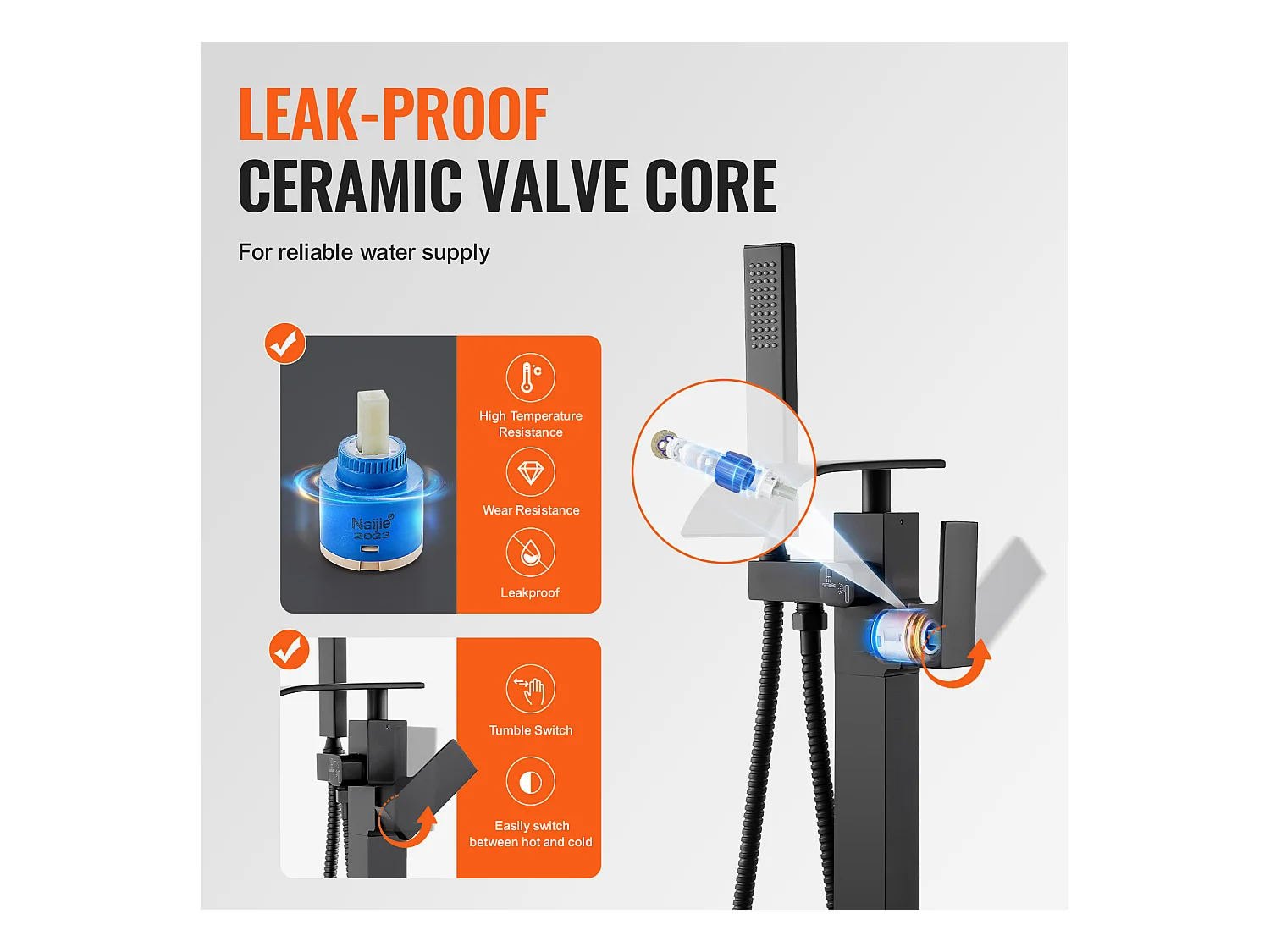 Ensemble Baignoire SucceBuy Robinet de Baignoire Autoportant, Montage au Sol, Pivotant à 360°, Deux Modes D'eau