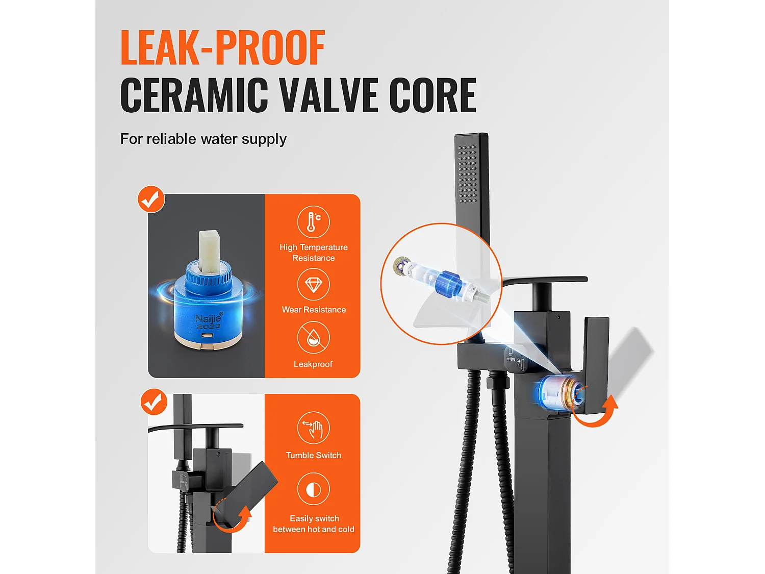 Ensemble Baignoire SucceBuy Robinet de Baignoire Autoportant, Montage au Sol, Pivotant à 360°, Deux Modes D'eau