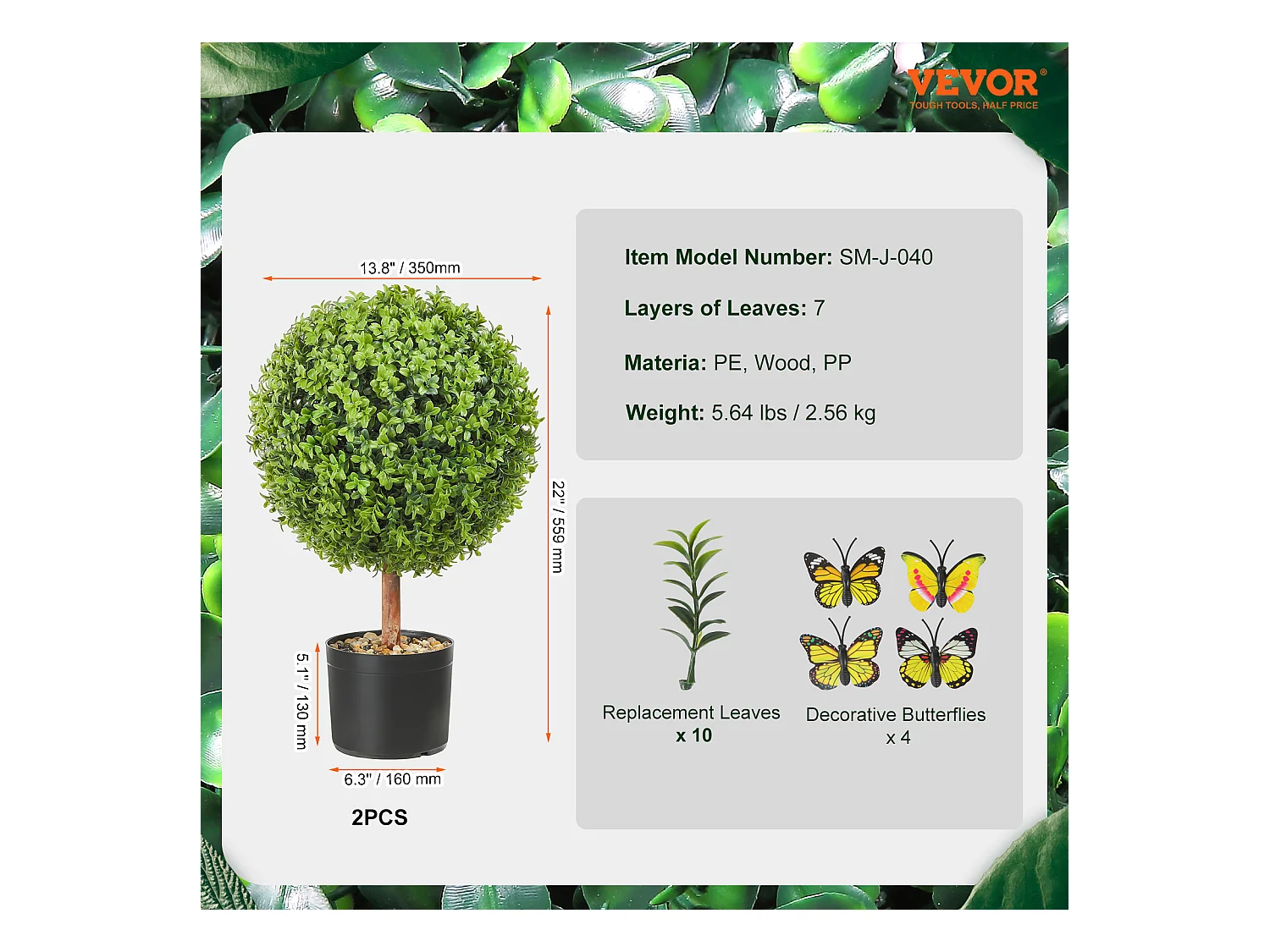 Arbre Artificiel SucceBuy 2' Arbre Topiaire Artificiel Faux Plante Feuilles Remplaçables Home Decor