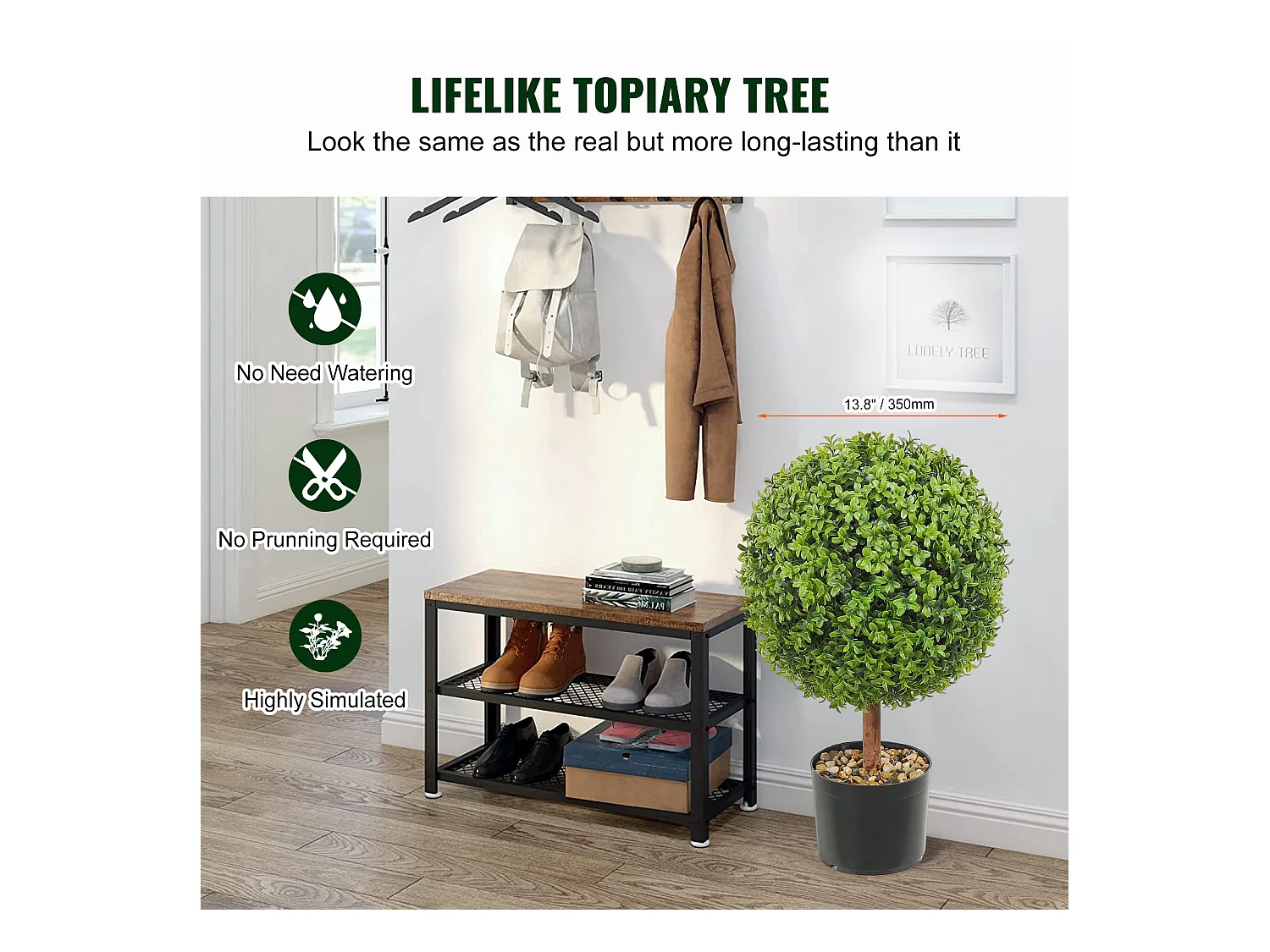 Arbre Artificiel SucceBuy 2' Arbre Topiaire Artificiel Faux Plante Feuilles Remplaçables Home Decor