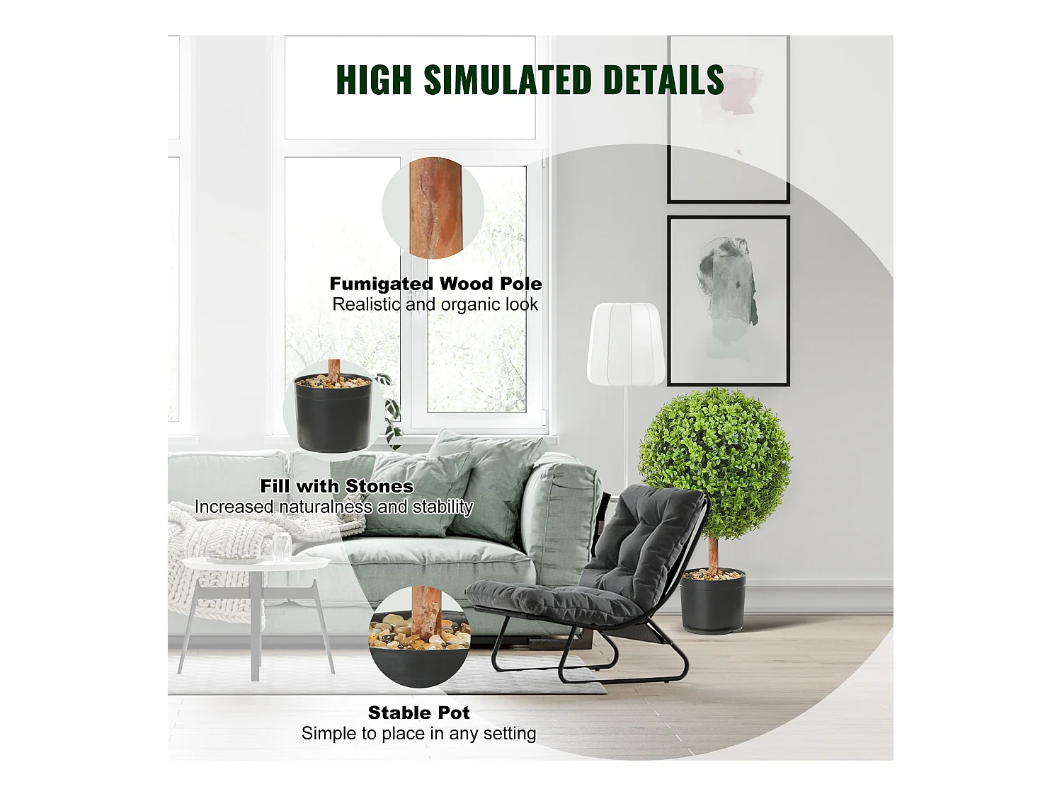 Arbre Artificiel SucceBuy 2' Arbre Topiaire Artificiel Faux Plante Feuilles Remplaçables Home Decor