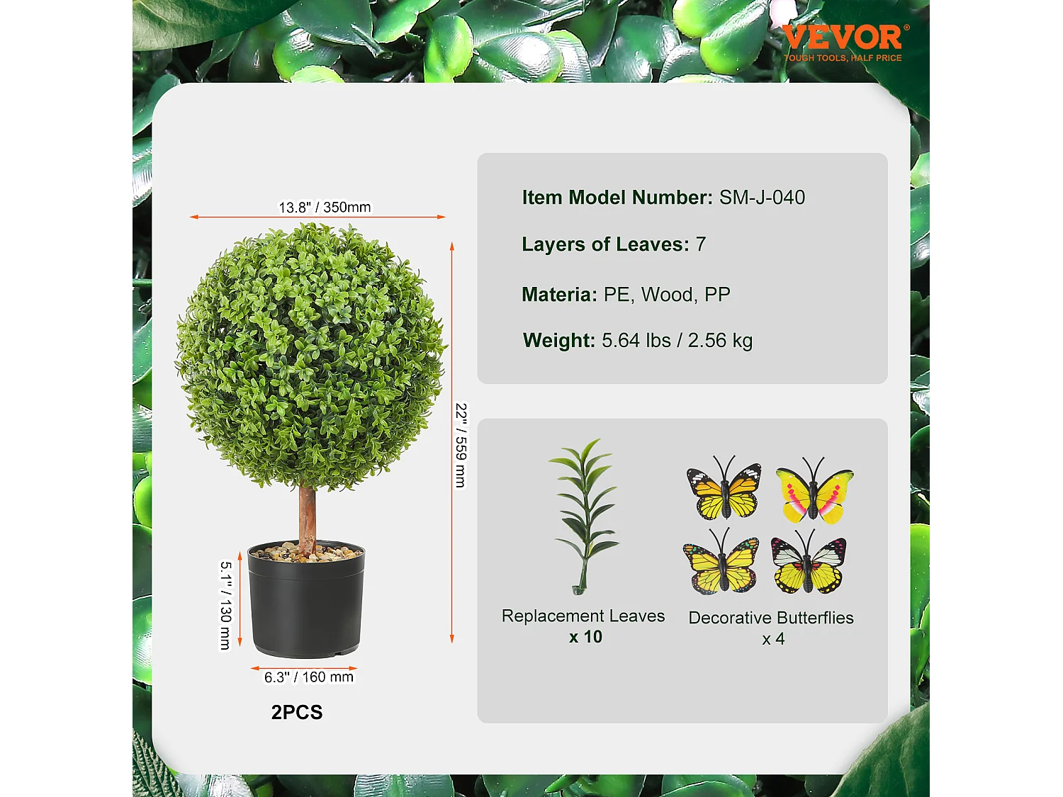 Arbre Artificiel SucceBuy 2' Arbre Topiaire Artificiel Faux Plante Feuilles Remplaçables Home Decor