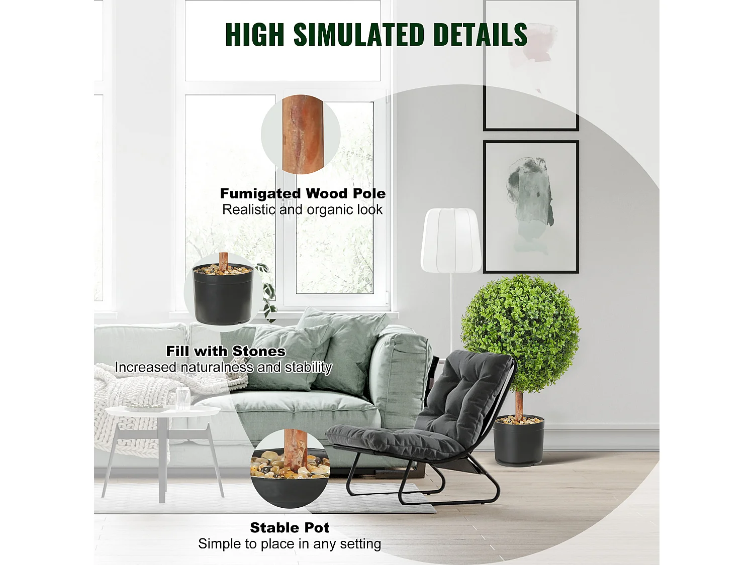 Arbre Artificiel SucceBuy 2' Arbre Topiaire Artificiel Faux Plante Feuilles Remplaçables Home Decor