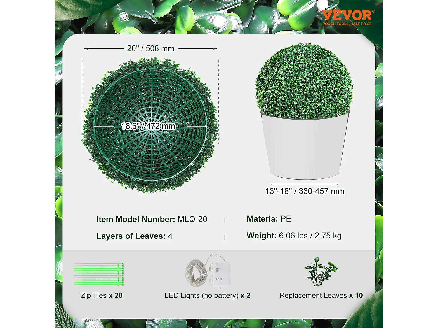 Arbre Artificiel SucceBuy Boule de Verdure Artificielle Topiaire de 20 Po, Fausses Plantes pour Décoration Intérieure/Extérieure