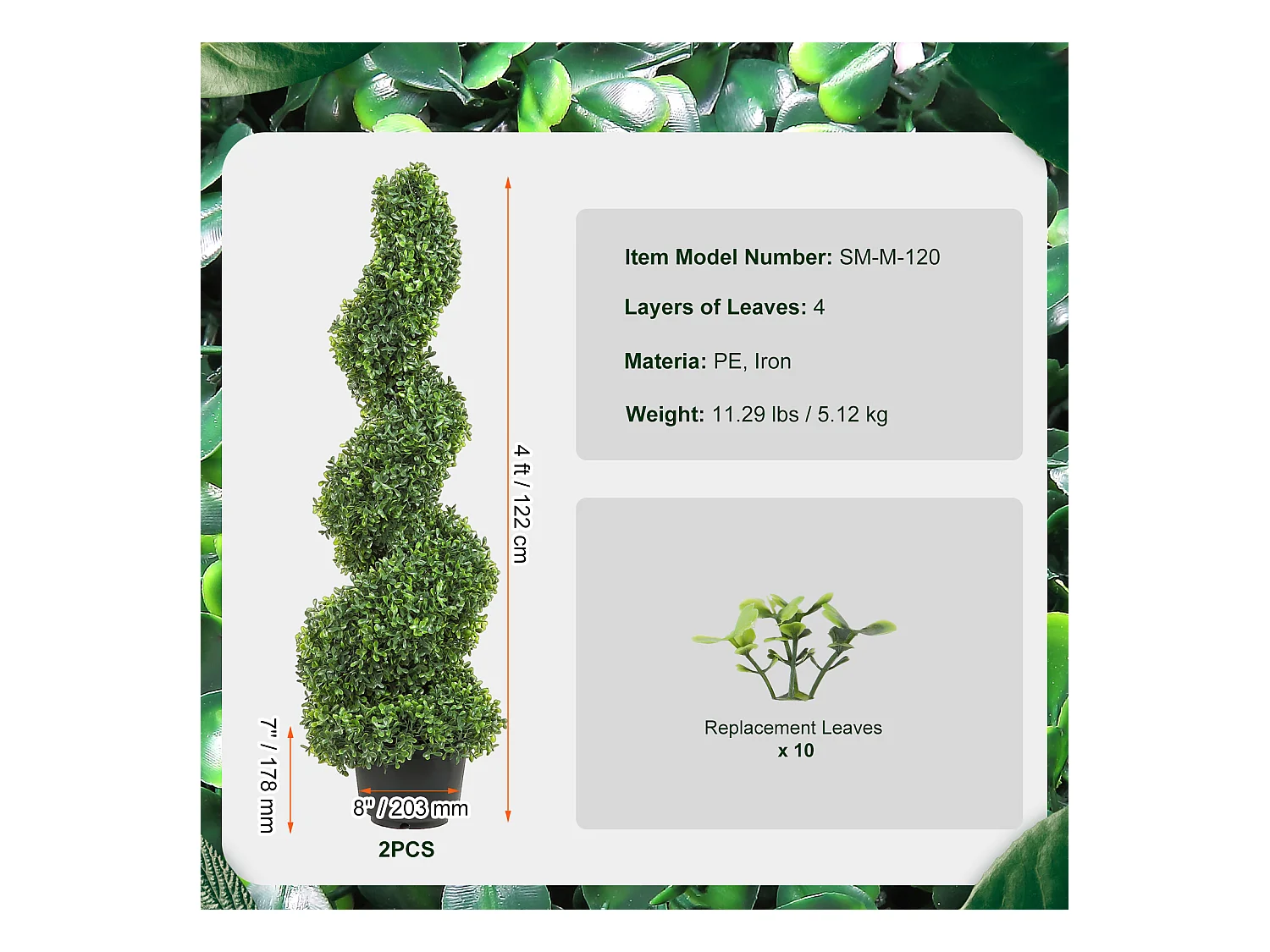 Arbre Artificiel SucceBuy Arbre Artificiel en Spirale Topiaire  de 4 Pi, Fausse Plante UV, Décoration D'intérieur/Extérieur pour la Maison