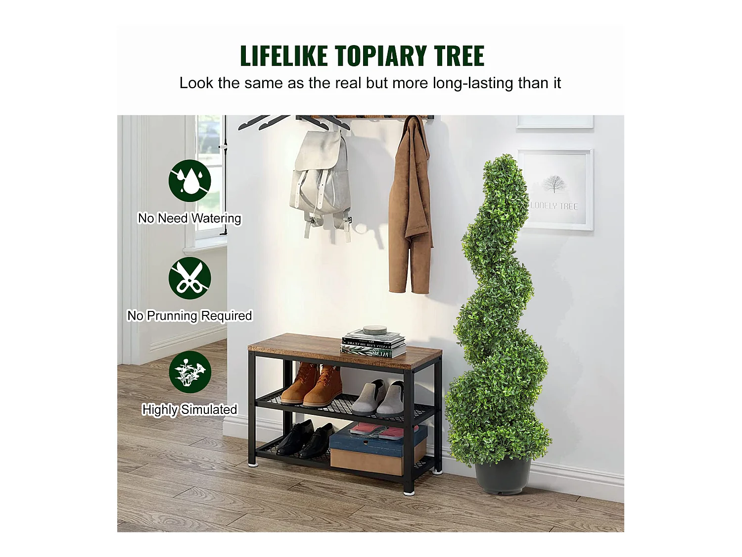 Arbre Artificiel SucceBuy Arbre Artificiel en Spirale Topiaire  de 4 Pi, Fausse Plante UV, Décoration D'intérieur/Extérieur pour la Maison