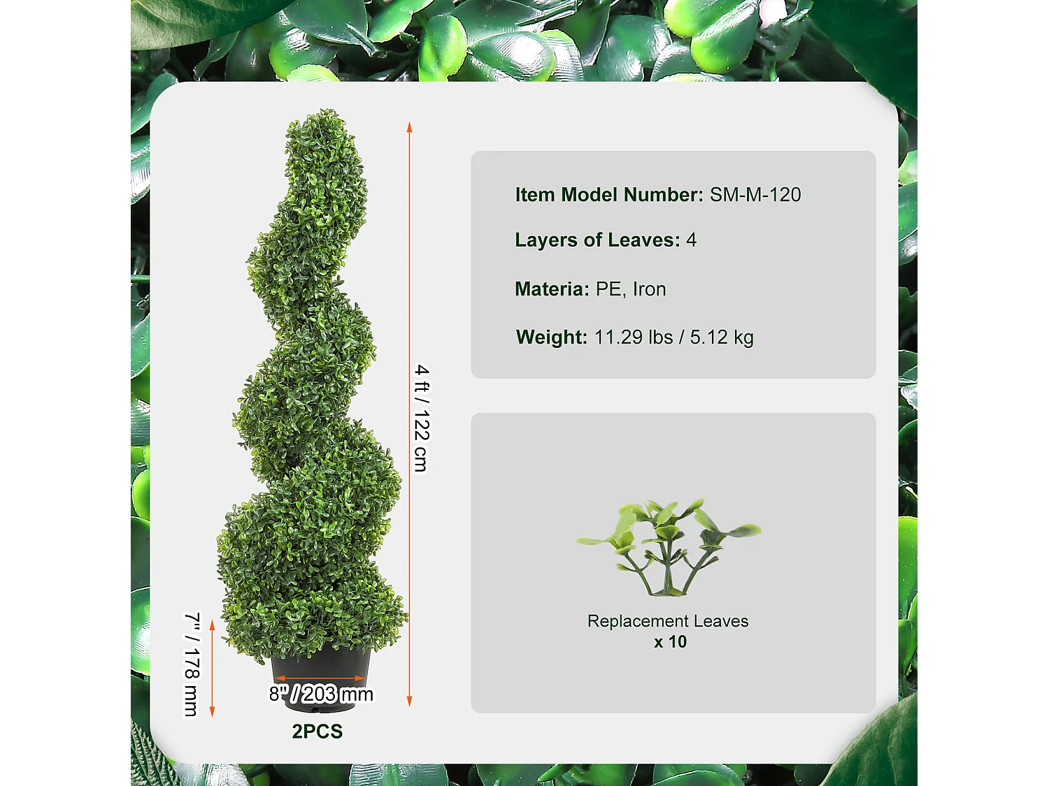 Arbre Artificiel SucceBuy Arbre Artificiel en Spirale Topiaire  de 4 Pi, Fausse Plante UV, Décoration D'intérieur/Extérieur pour la Maison