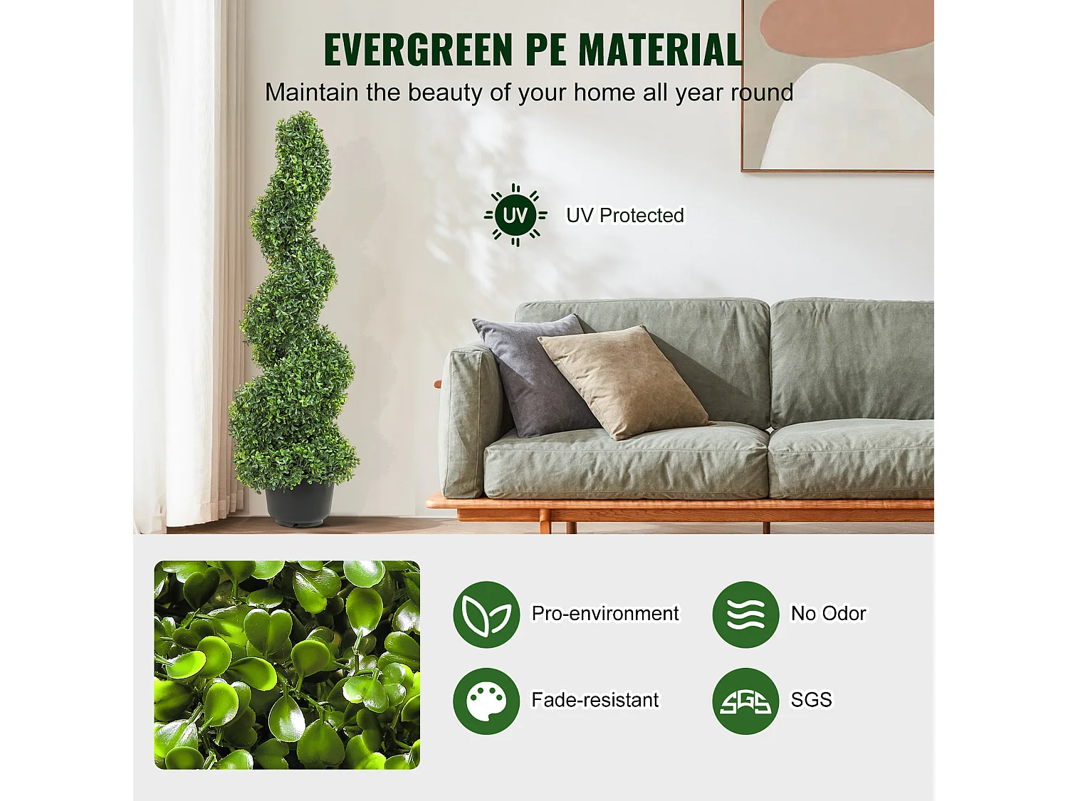 Arbre Artificiel SucceBuy Arbre Artificiel en Spirale Topiaire  de 4 Pi, Fausse Plante UV, Décoration D'intérieur/Extérieur pour la Maison