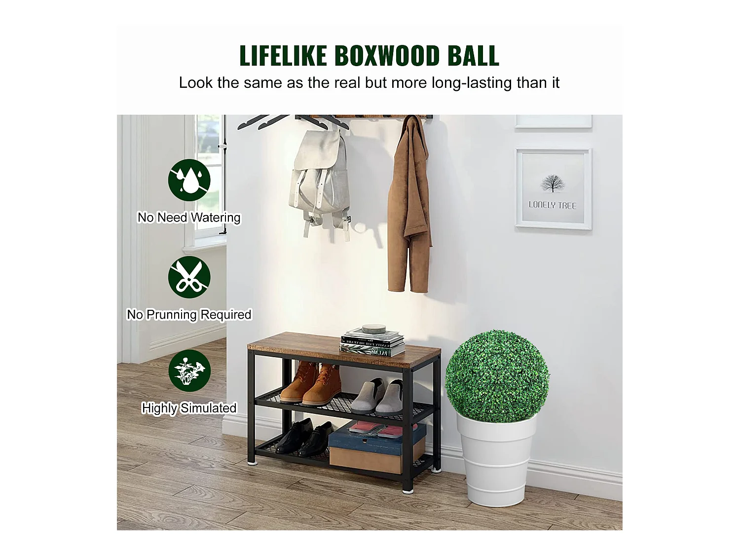 Arbre Artificiel SucceBuy Boule Topiaire Artificielle de 16 Po, Fausses Plantes Vertes pour Décoration Extérieure/Intérieure