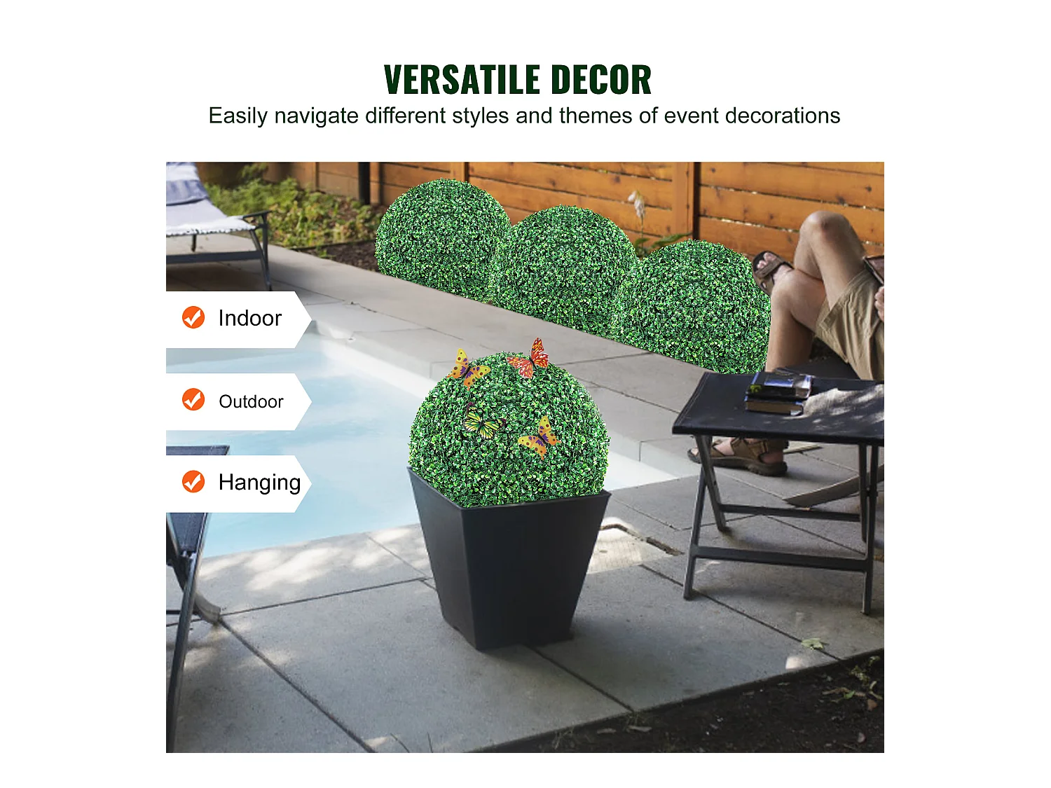 Arbre Artificiel SucceBuy Boule Topiaire Artificielle de 16 Po, Fausses Plantes Vertes pour Décoration Extérieure/Intérieure