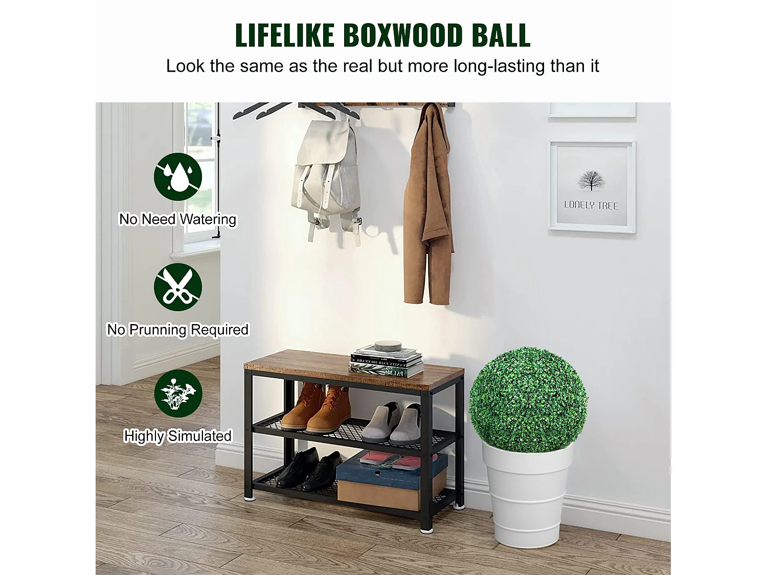 Arbre Artificiel SucceBuy Boule Topiaire Artificielle de 16 Po, Fausses Plantes Vertes pour Décoration Extérieure/Intérieure