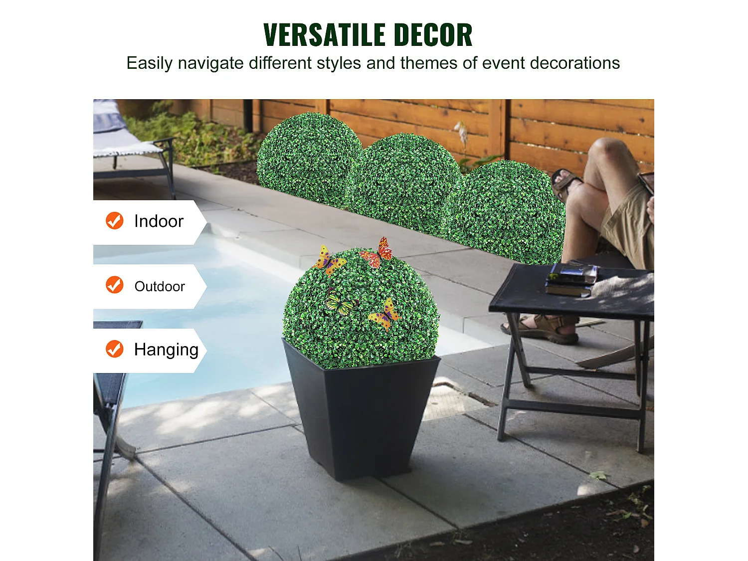 Arbre Artificiel SucceBuy Boule Topiaire Artificielle de 16 Po, Fausses Plantes Vertes pour Décoration Extérieure/Intérieure