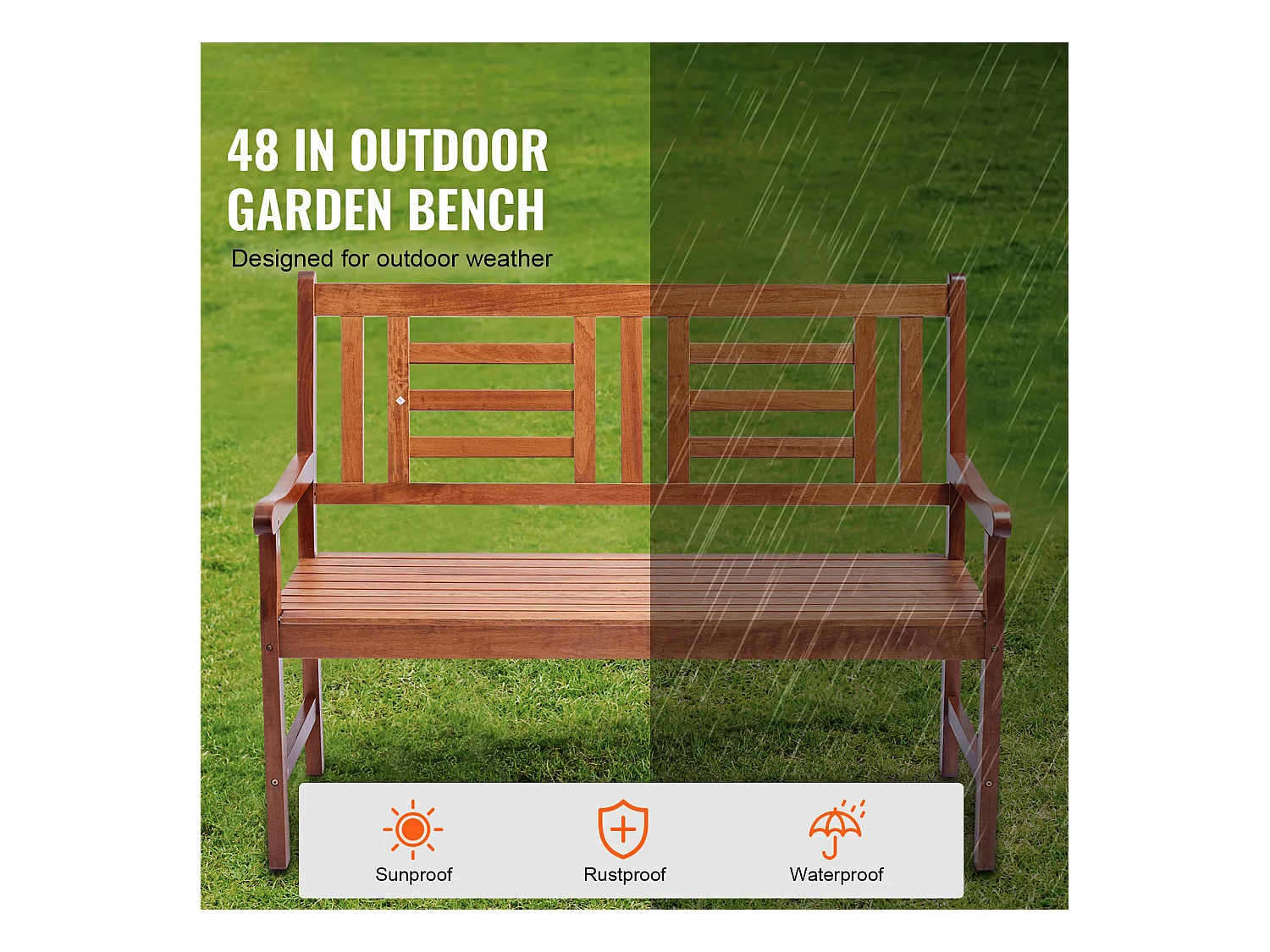 122 cm Houten Tuinbank SucceBuy, 700 lbs, Terraszitplaats Voor Tuin en Veranda