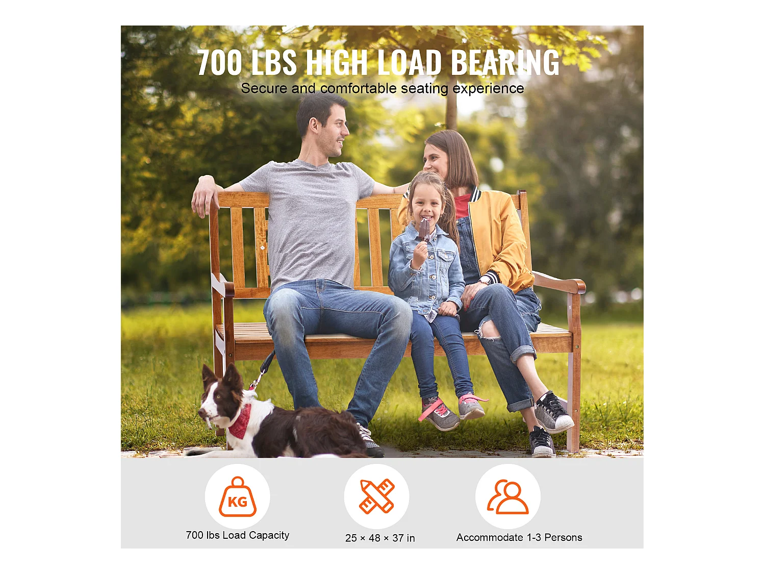 122 cm Houten Tuinbank SucceBuy, 700 lbs, Terraszitplaats Voor Tuin en Veranda