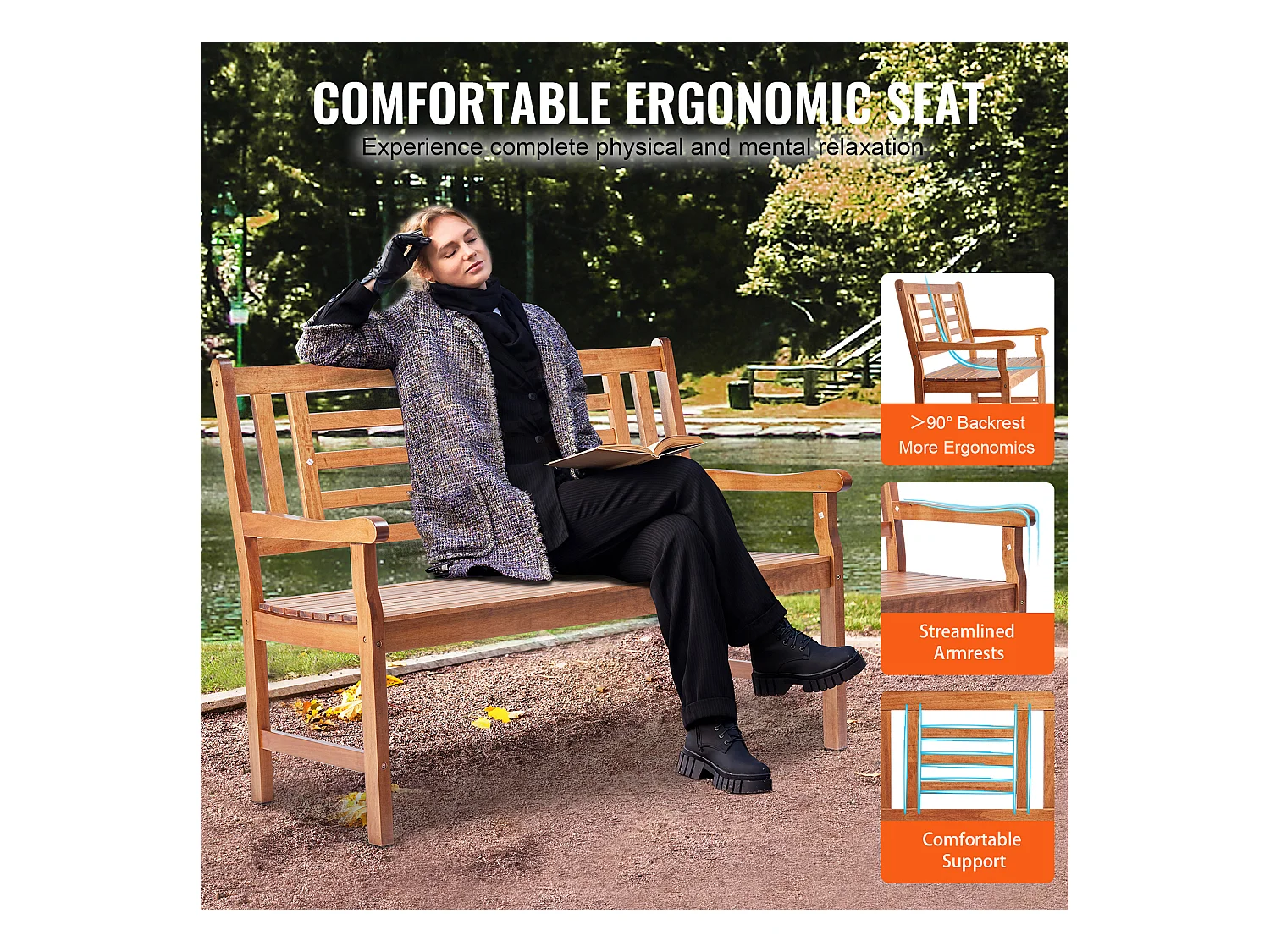 122 cm Houten Tuinbank SucceBuy, 700 lbs, Terraszitplaats Voor Tuin en Veranda