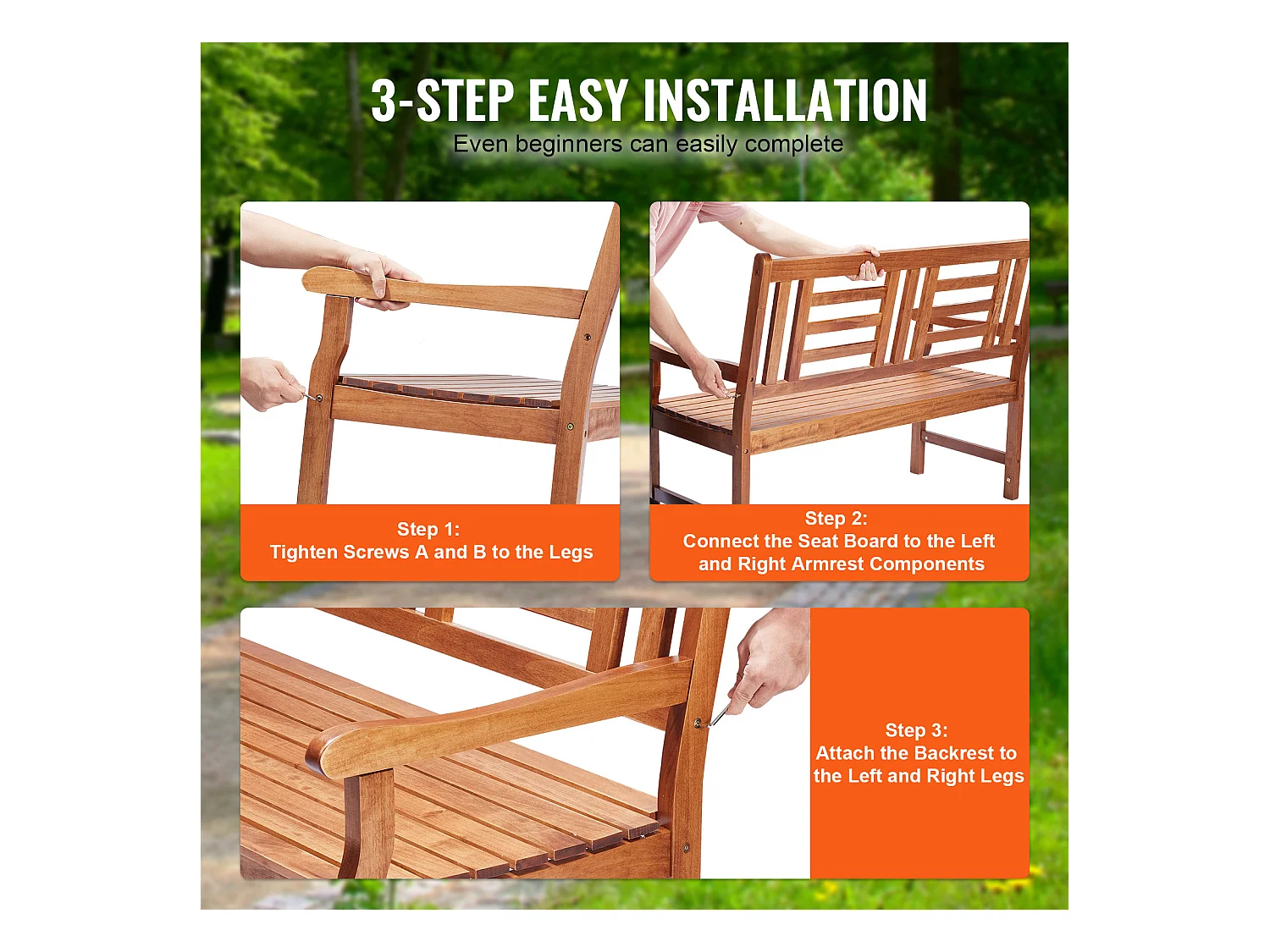 122 cm Houten Tuinbank SucceBuy, 700 lbs, Terraszitplaats Voor Tuin en Veranda