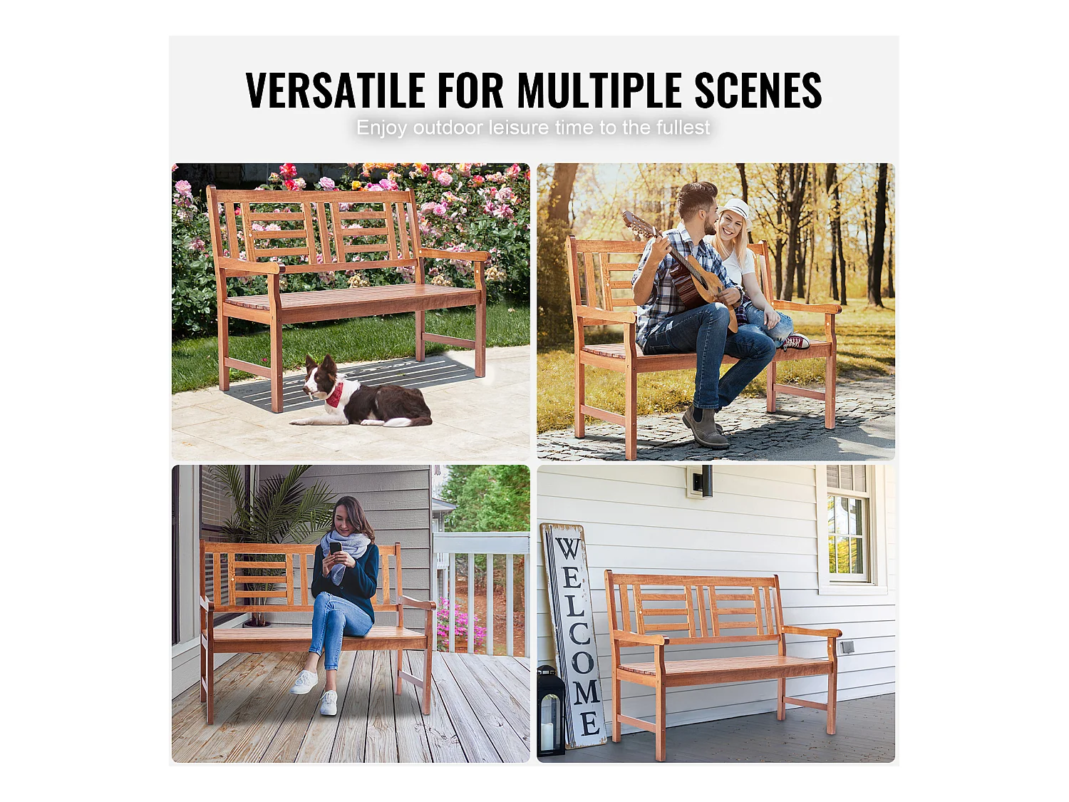 122 cm Houten Tuinbank SucceBuy, 700 lbs, Terraszitplaats Voor Tuin en Veranda