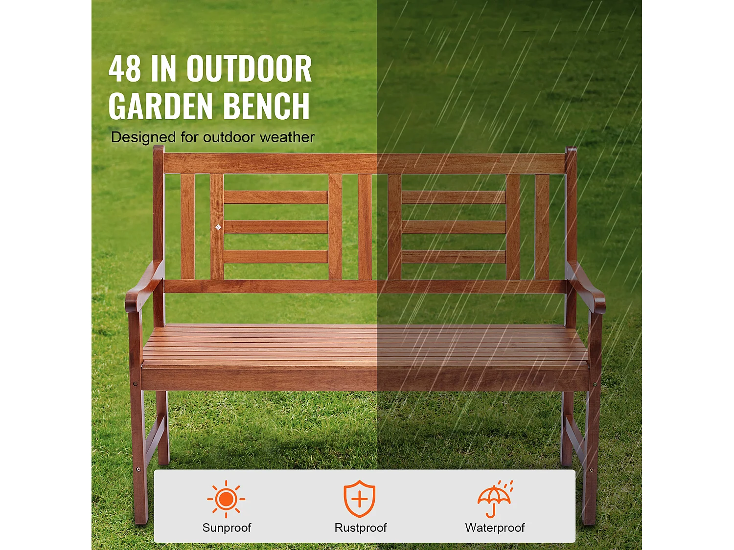 122 cm Wooden Garden Bench SucceBuy, 700 lbs, Outdoor Patio Seating for Yard & Porch