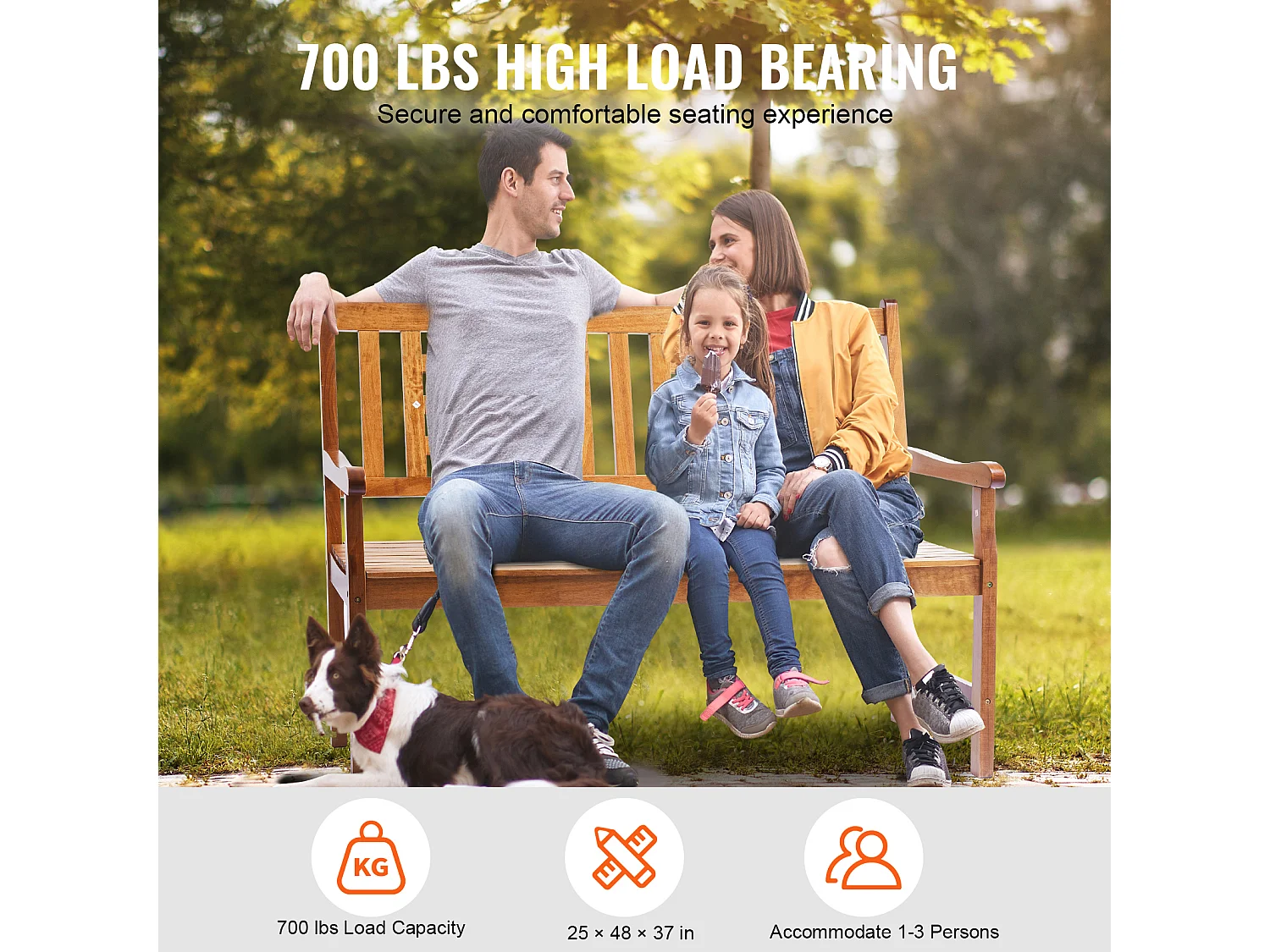 122 cm Wooden Garden Bench SucceBuy, 700 lbs, Outdoor Patio Seating for Yard & Porch