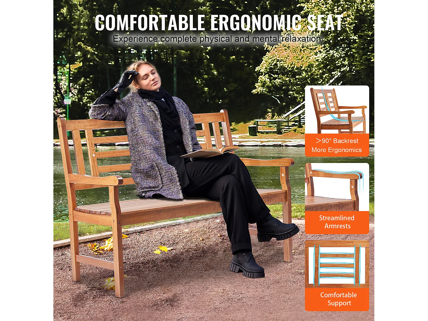 122 cm Wooden Garden Bench SucceBuy, 700 lbs, Outdoor Patio Seating for Yard & Porch