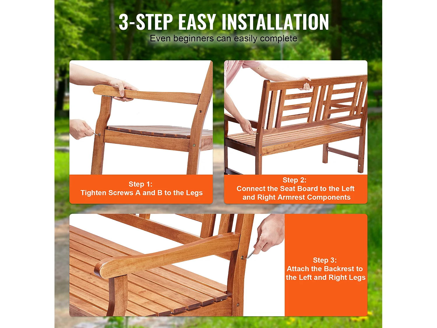 122 cm Wooden Garden Bench SucceBuy, 700 lbs, Outdoor Patio Seating for Yard & Porch