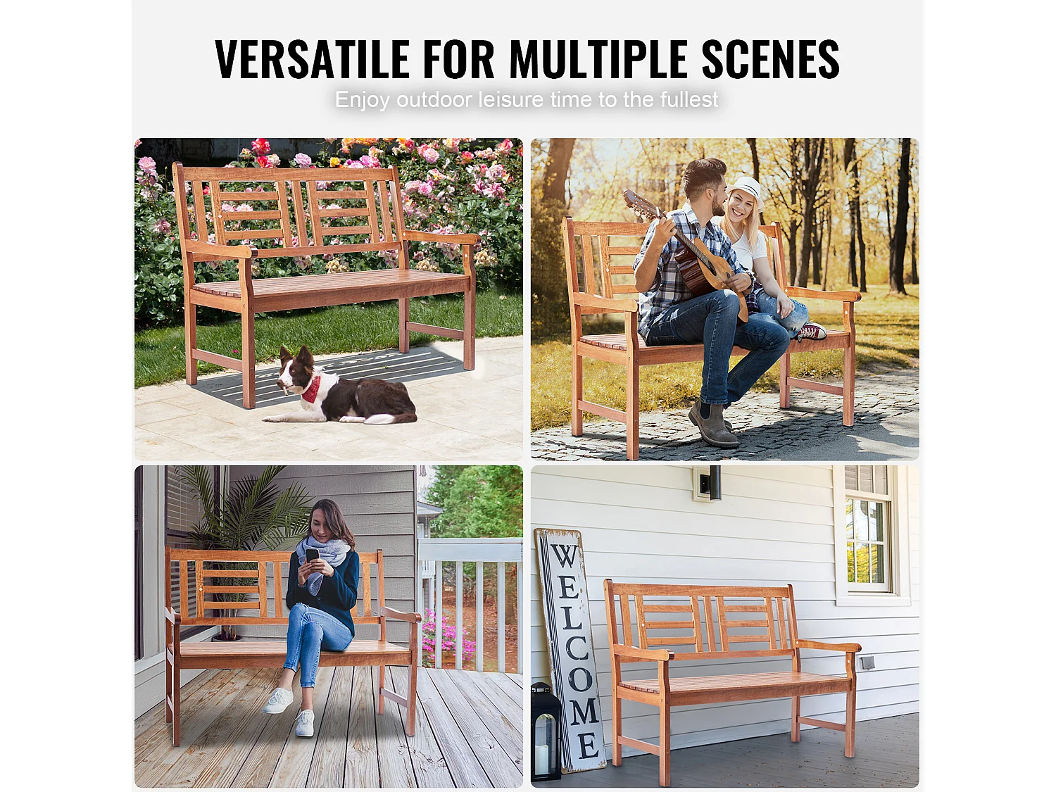 122 cm Wooden Garden Bench SucceBuy, 700 lbs, Outdoor Patio Seating for Yard & Porch