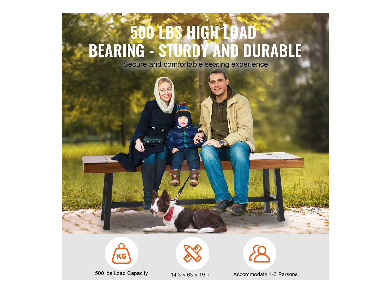 Banc de Jardin en Bois de 160 cm avec Pieds en Métal SucceBuy, Sièges de Salle à Manger pour l'Extérieur, le Parc et la Terrasse