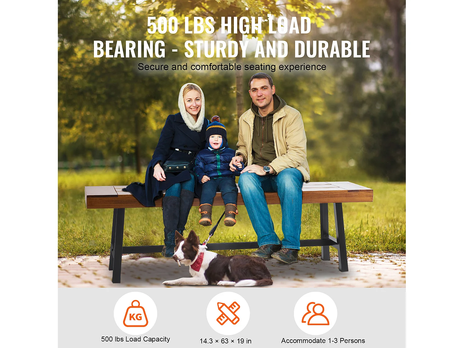 Banc de Jardin en Bois de 160 cm avec Pieds en Métal SucceBuy, Sièges de Salle à Manger pour l'Extérieur, le Parc et la Terrasse