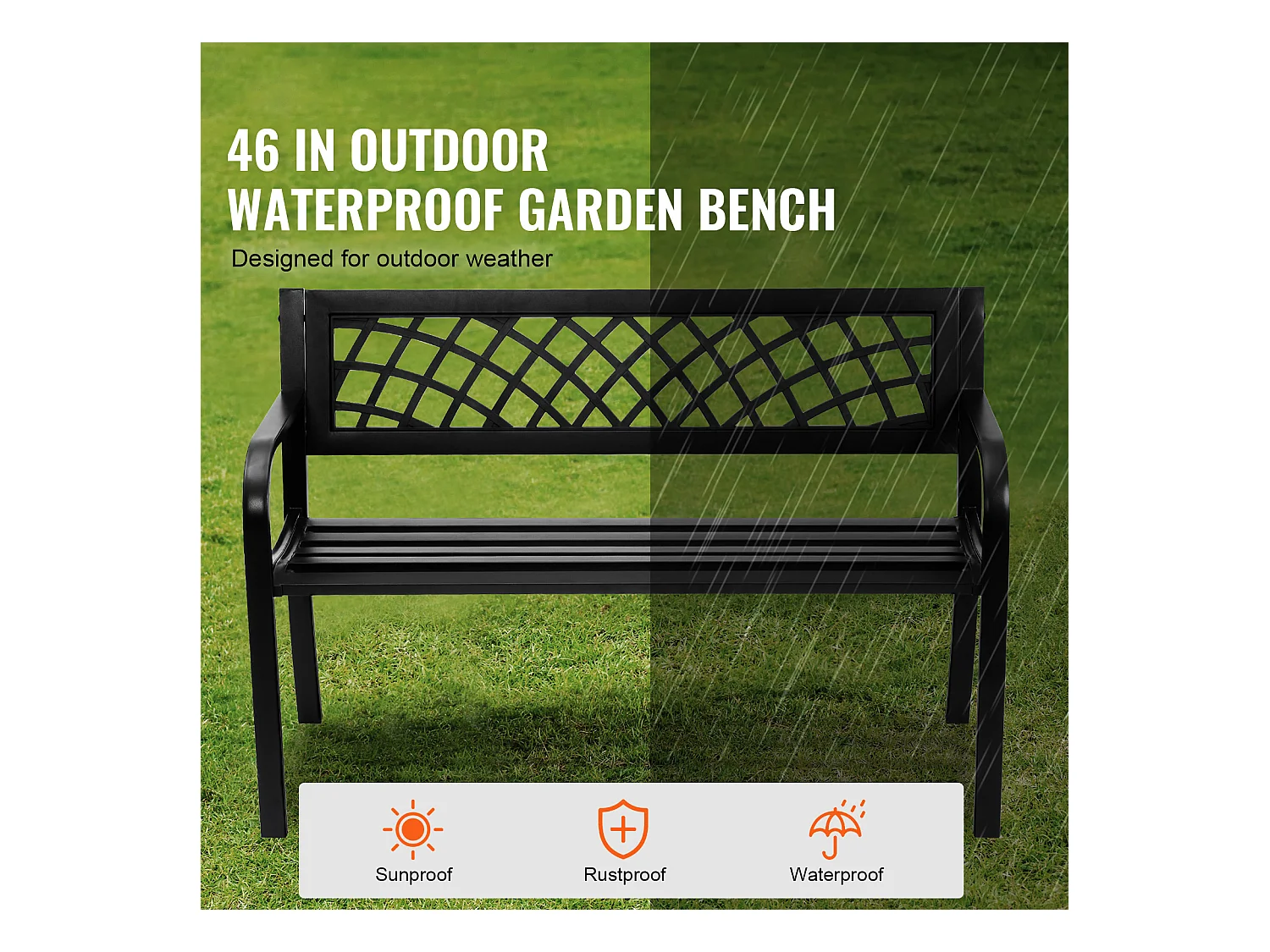 Banc de Jardin en Métal 117 cm pour l'Extérieur SucceBuy, d'une Capacité de 480 Livres, pour le Patio, le Parc, la Cour, le Porche