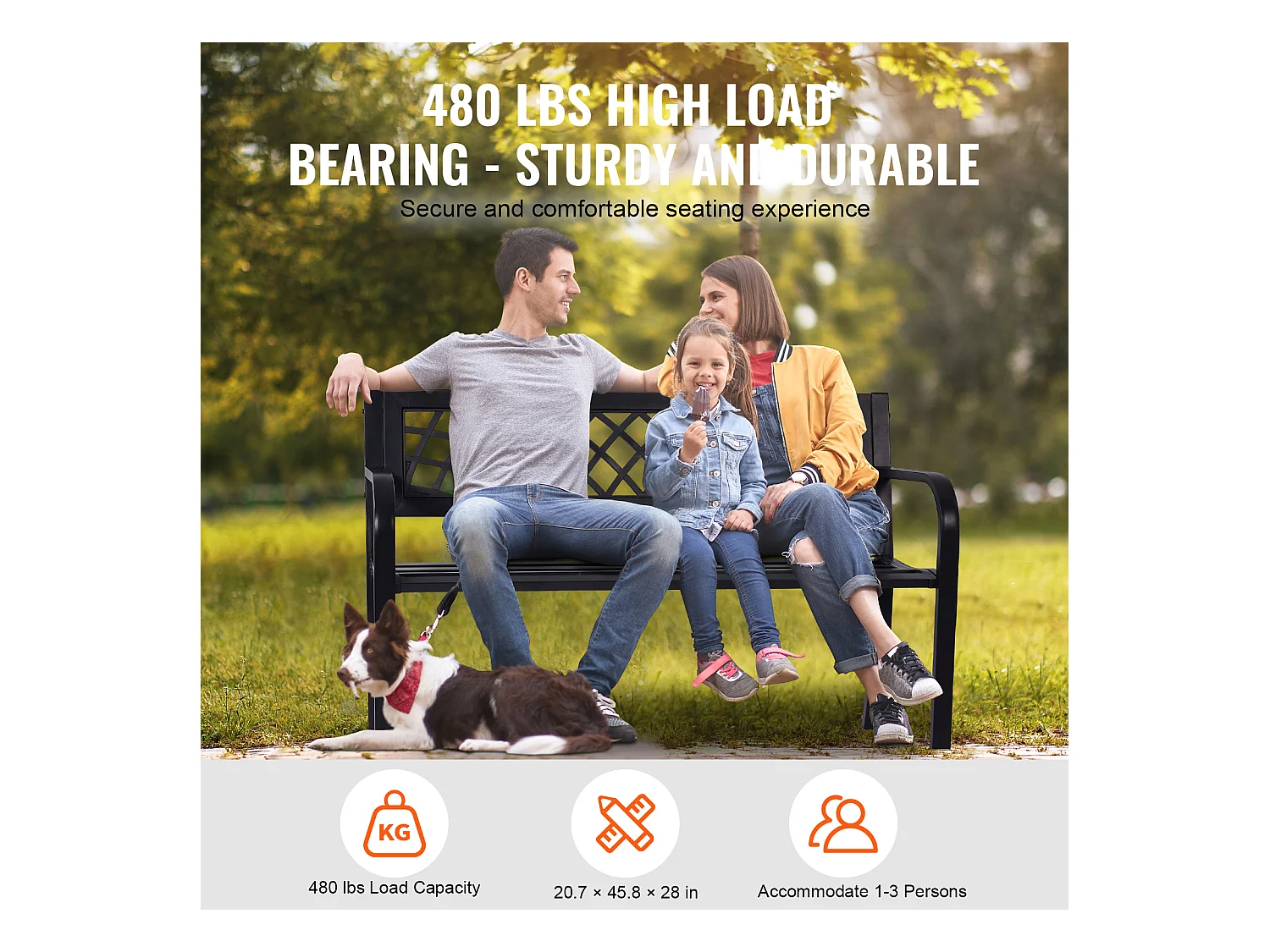 Banc de Jardin en Métal 117 cm pour l'Extérieur SucceBuy, d'une Capacité de 480 Livres, pour le Patio, le Parc, la Cour, le Porche