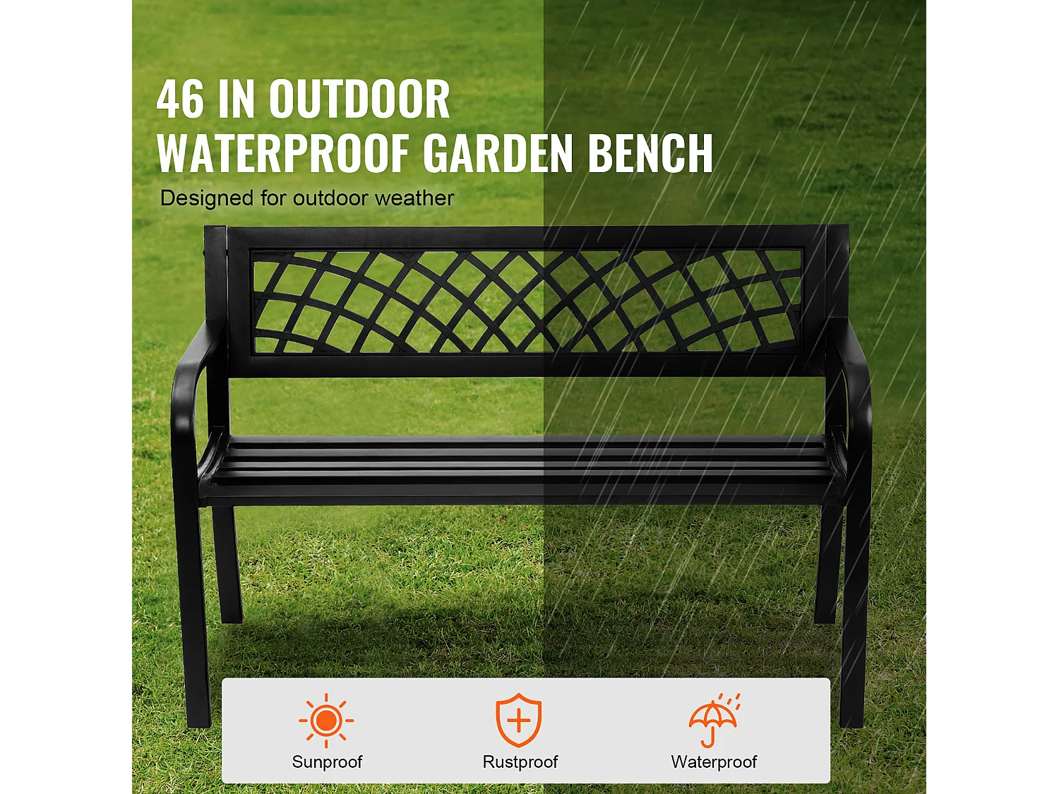 Ławka Ogrodowa SucceBuy 117 cm z Metalu o udźwigu 480 funtów na Patio, do Parku, na Podwórko, na Werandę