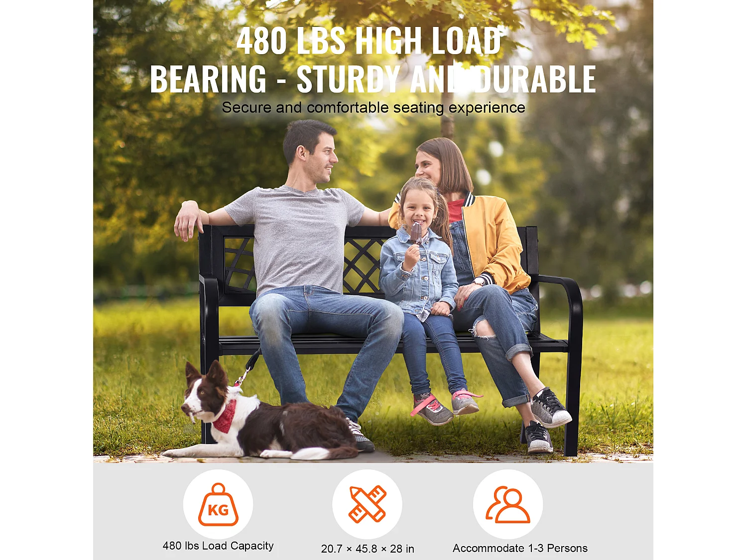 Ławka Ogrodowa SucceBuy 117 cm z Metalu o udźwigu 480 funtów na Patio, do Parku, na Podwórko, na Werandę