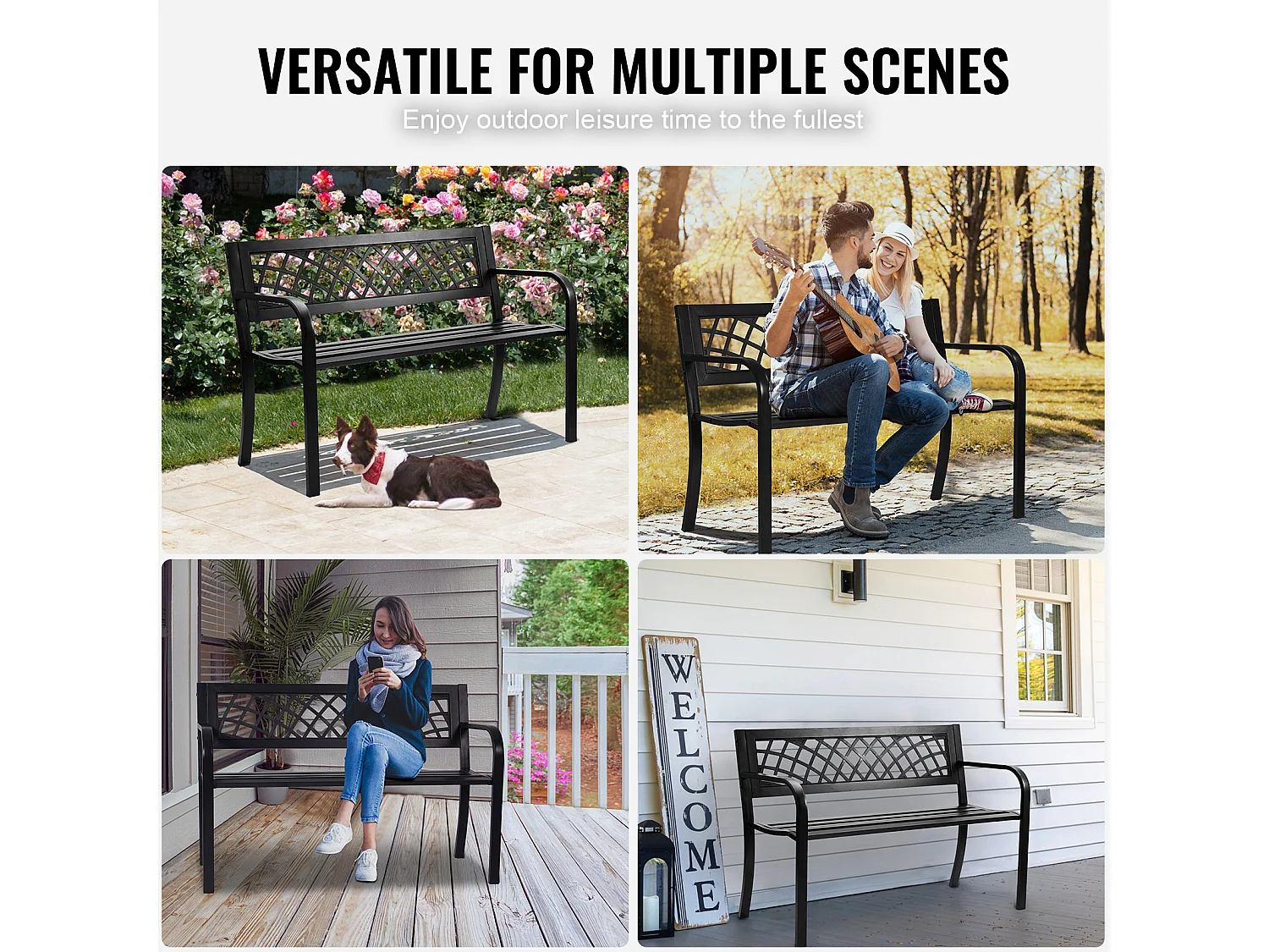 Ławka Ogrodowa SucceBuy 117 cm z Metalu o udźwigu 480 funtów na Patio, do Parku, na Podwórko, na Werandę