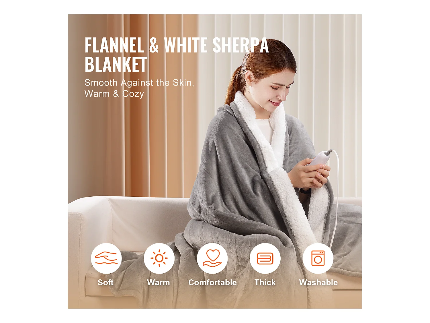 Couverture Chauffante Électrique, SucceBuy Couverture Chauffante 150x200CM Queen, Flanelle Douce, 9T&6H, Cadeau, 220-240V, 150W/Gris