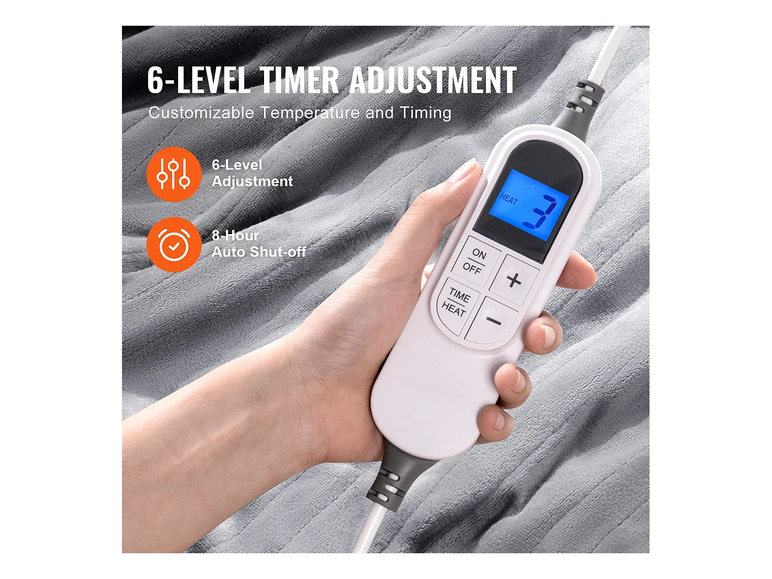 Couverture Chauffante Électrique, SucceBuy Couverture Chauffante 150x200CM Queen, Flanelle Douce, 9T&6H, Cadeau, 220-240V, 150W/Gris