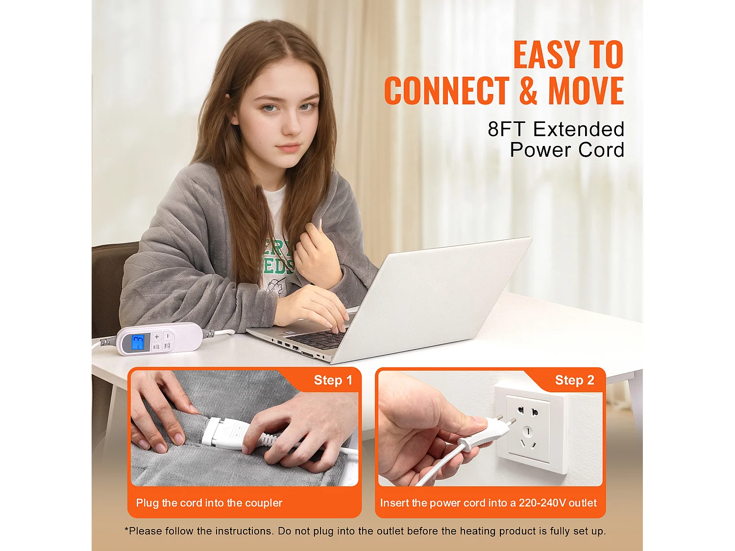 Coperta Elettrica Riscaldata, SucceBuy Coperta Riscaldata 150x200 CM Queen, Flanella Morbida, 9T&6H, Regalo, 220-240V, 150W/Grigio