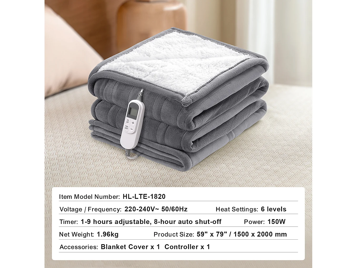 Couverture Chauffante Électrique, SucceBuy Couverture Chauffante 180 x 200 CM Queen en Flanelle Douce pour Cadeau