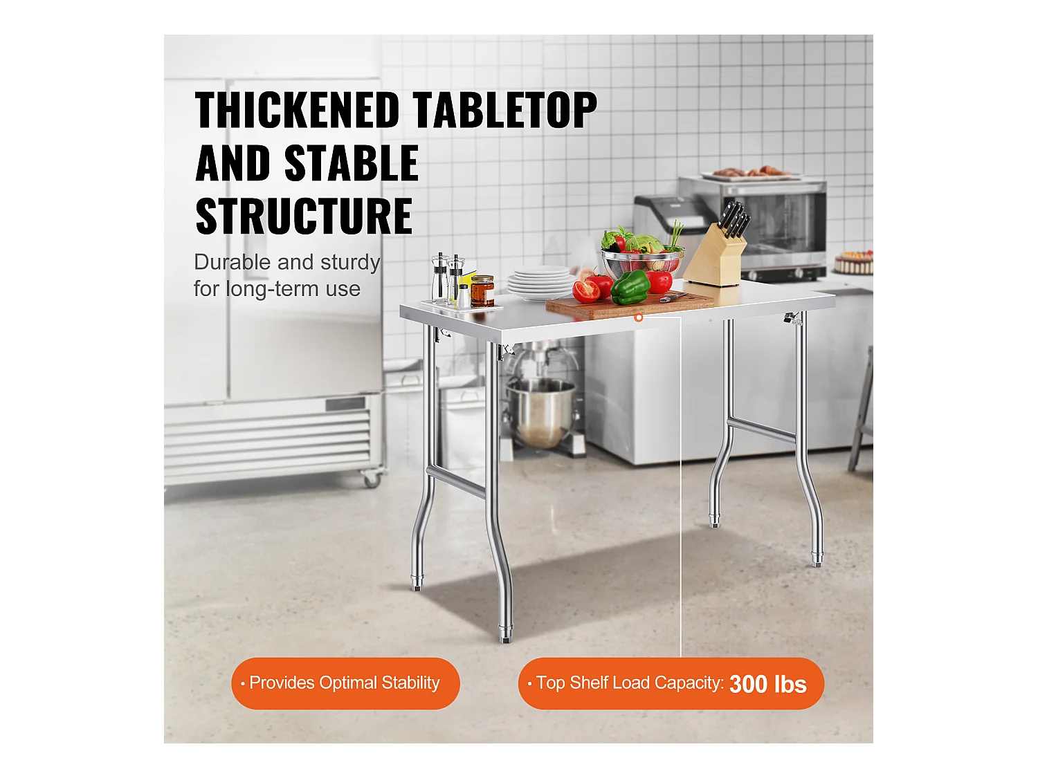 Table de Travail SucceBuy Table de Préparation Pliante 48 x 24 Pouces, Poste de Travail en Acier Inoxydable