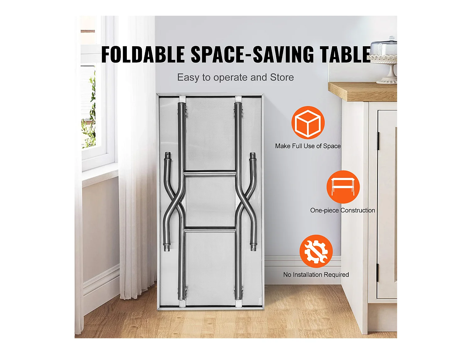Table de Travail SucceBuy Table de Préparation Pliante 48 x 24 Pouces, Poste de Travail en Acier Inoxydable