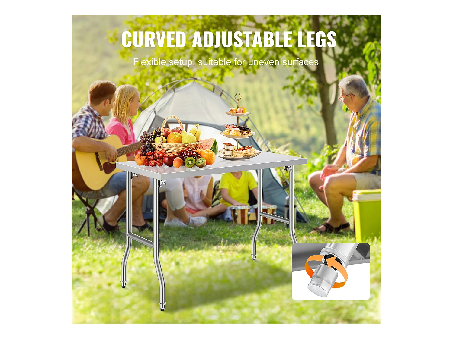 Table de Travail SucceBuy Table de Préparation Pliante 48 x 24 Pouces, Poste de Travail en Acier Inoxydable