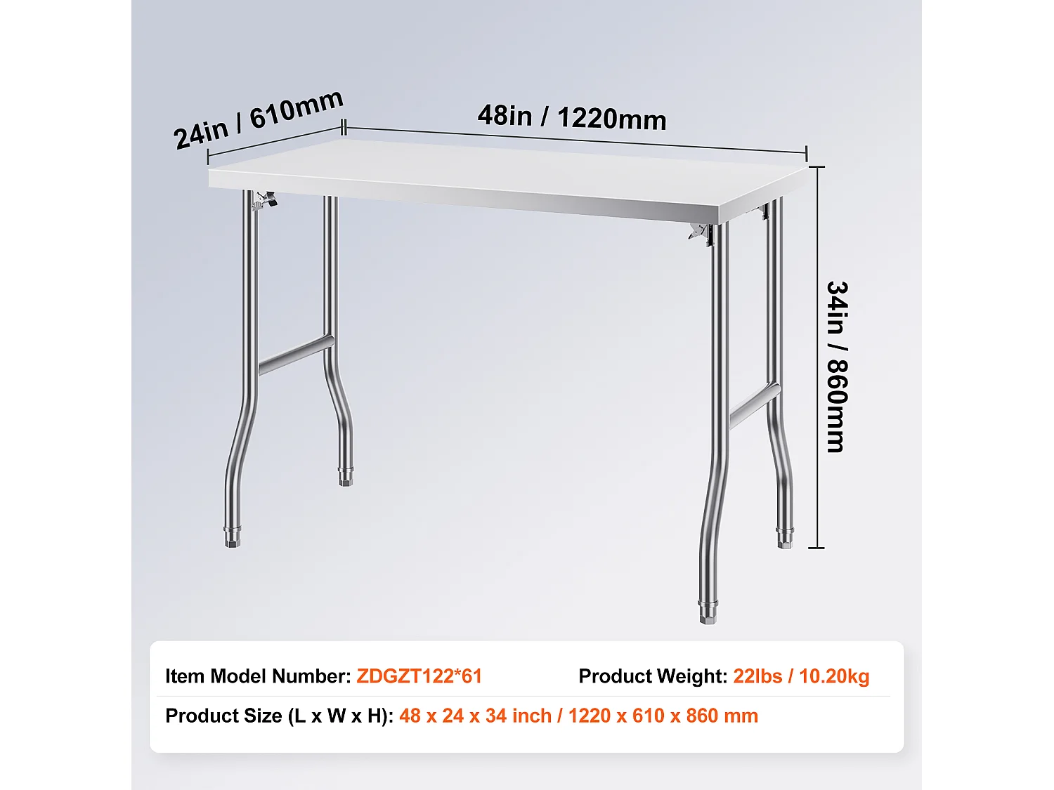 Table de Travail SucceBuy Table de Préparation Pliante 48 x 24 Pouces, Poste de Travail en Acier Inoxydable