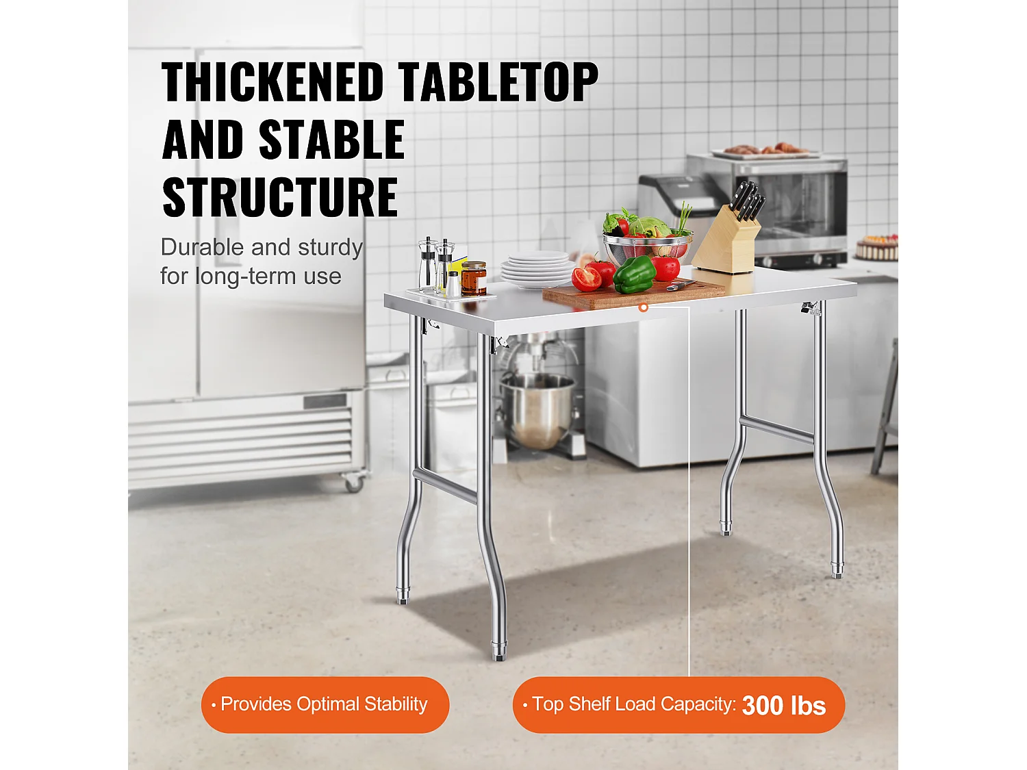 Table de Travail SucceBuy Table de Préparation Pliante 48 x 24 Pouces, Poste de Travail en Acier Inoxydable