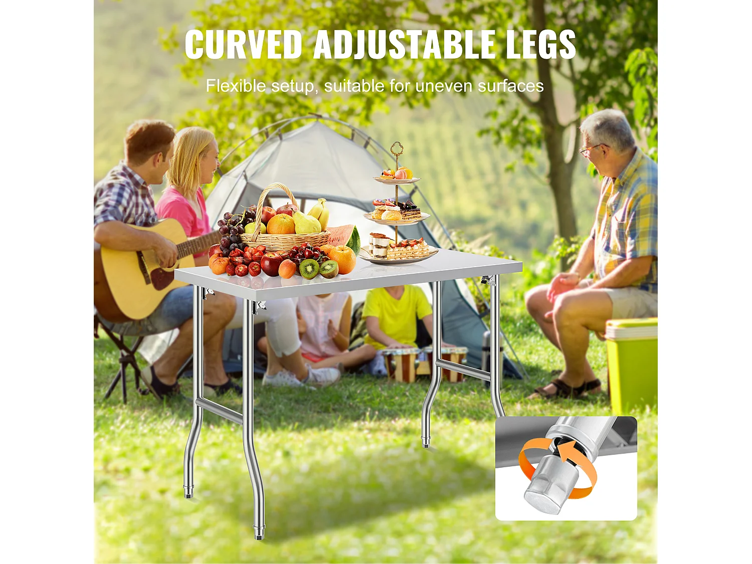 Table de Travail SucceBuy Table de Préparation Pliante 48 x 24 Pouces, Poste de Travail en Acier Inoxydable