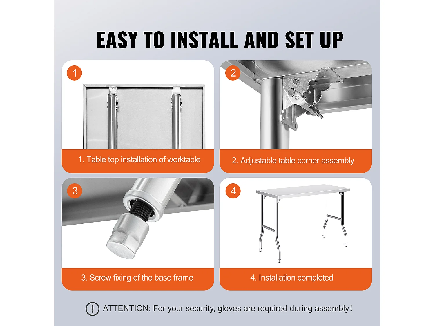 Table de Travail SucceBuy Table de Préparation Pliante 48 x 24 Pouces, Poste de Travail en Acier Inoxydable