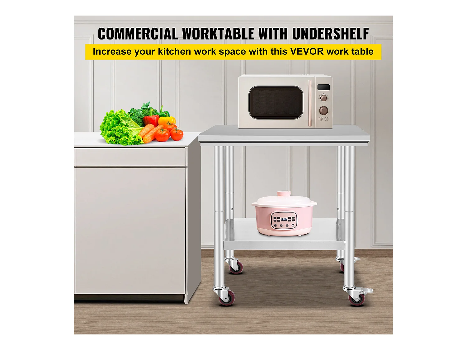 Table de Travail SucceBuy Table de Travail en Acier Inoxydable 30x24 Pouces Table de Préparation Commerciale avec 4 Roulettes